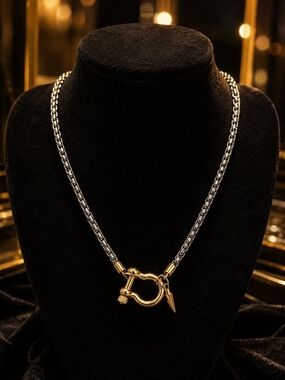 Stainless Steel Two-Tone Silver and Gold Chain Necklace with Gold Toggle